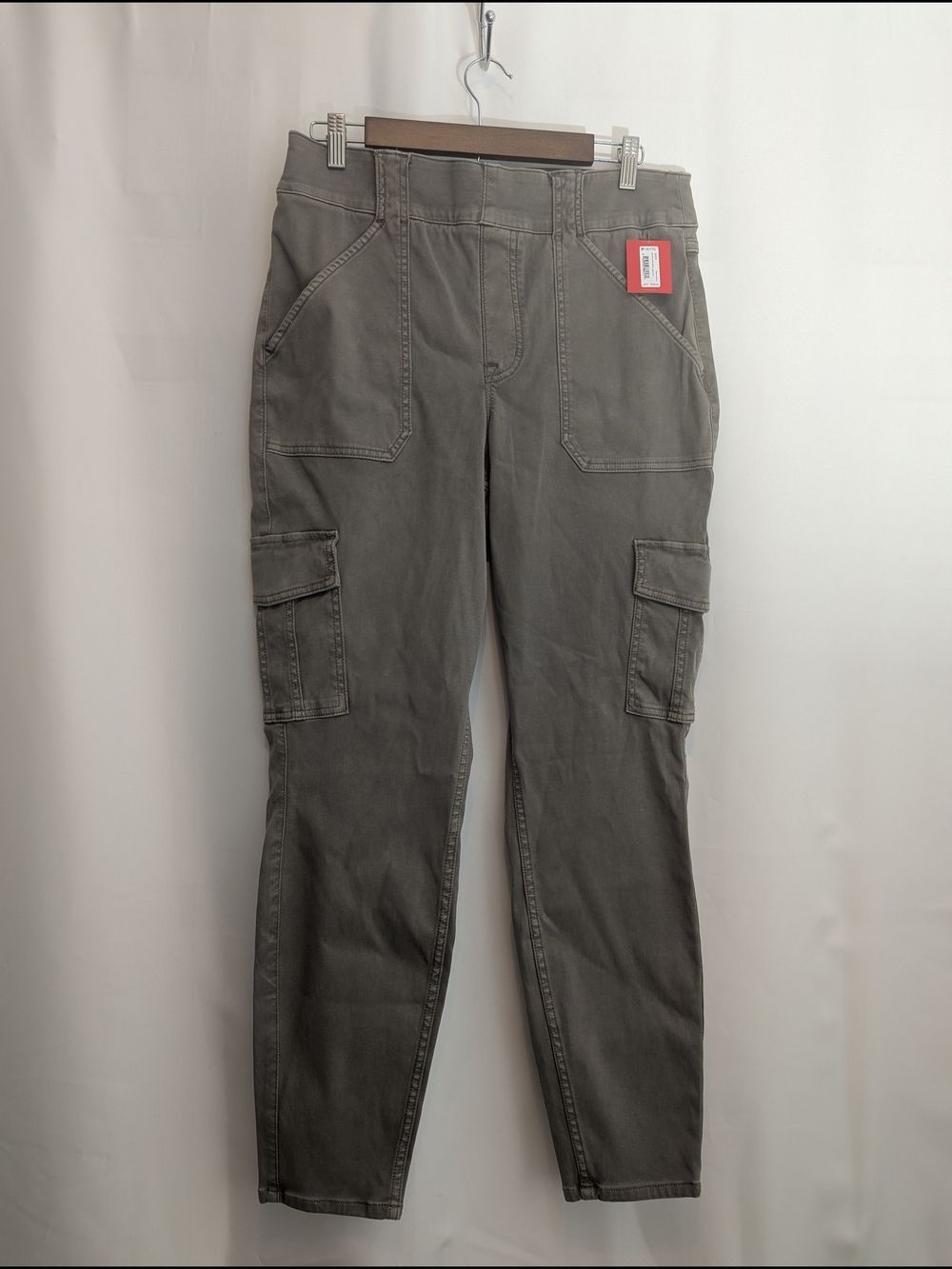 NWT Spanx Stretch Twill Ankle Cargo Pants 1X Desert Dune Grey Tummy Control